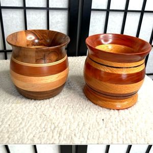 Carved Wooden Homemade Vintage Mid-Century Candle Holder Bowl Decor Brown